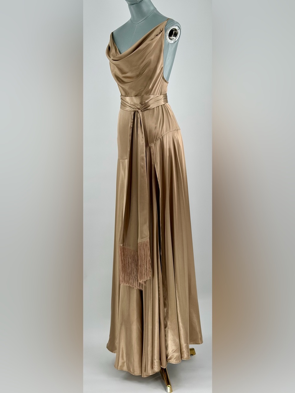 🆕 BRONX & BANCO 🧿 NWOT Leo Caramel Silk-Blend Maxi Dress, Sz S US 4 - Picture 7 of 12